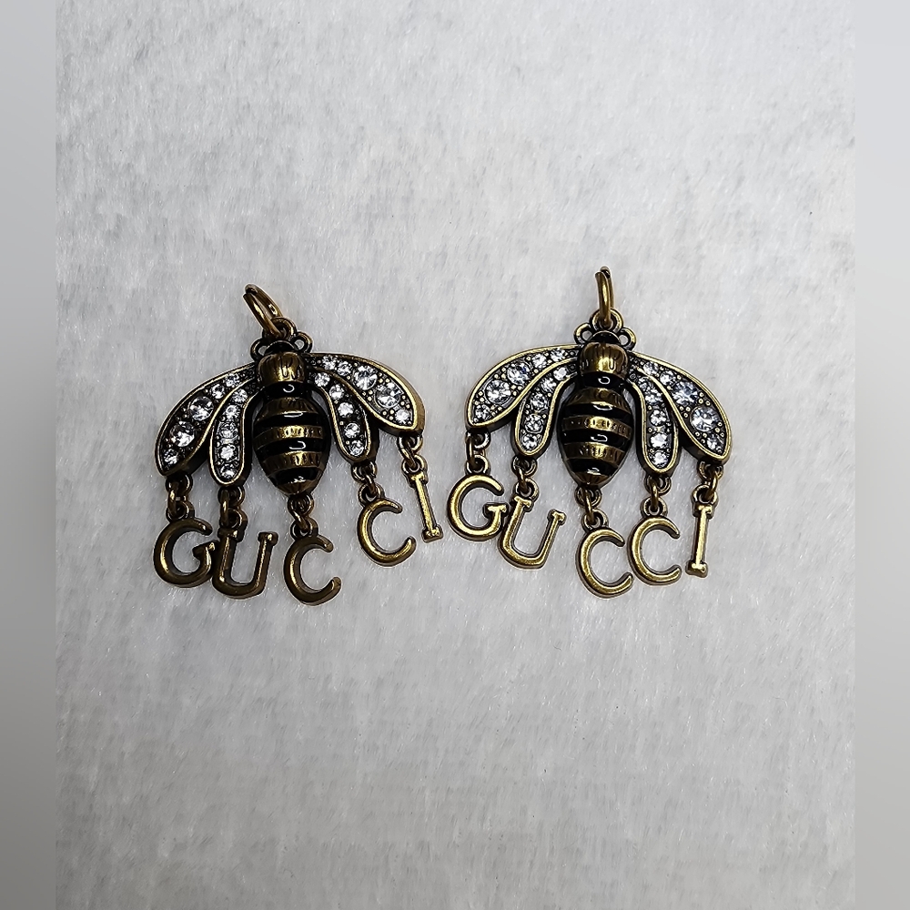 Gucci Gold-tone Bee upcycled charms with dangling letters and rhinestones